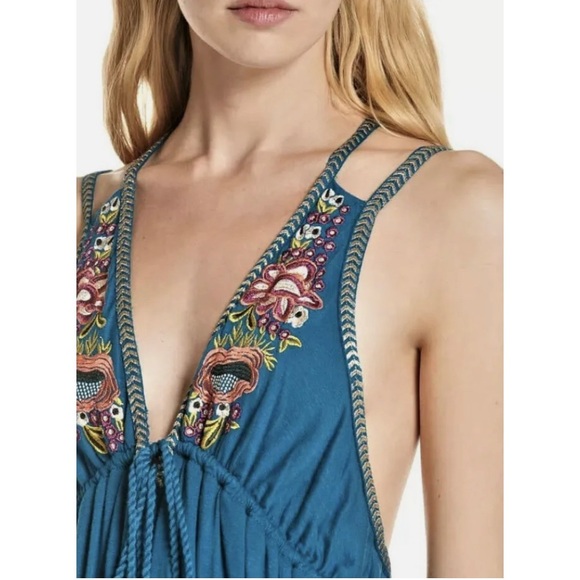 Free People Turquoise Lovers Cove Floral‎ Embroidered Mini Dress - Picture 3 of 12